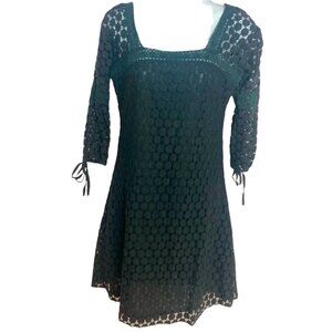 Solitaire Black Mini Dress With Lace Mesh Overlay sz Medium